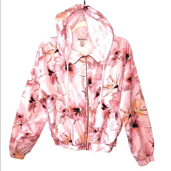 Pink Satin Tropical Island Print Bomber Windbreaker Hoodie Jacket - Picture 3 of 13